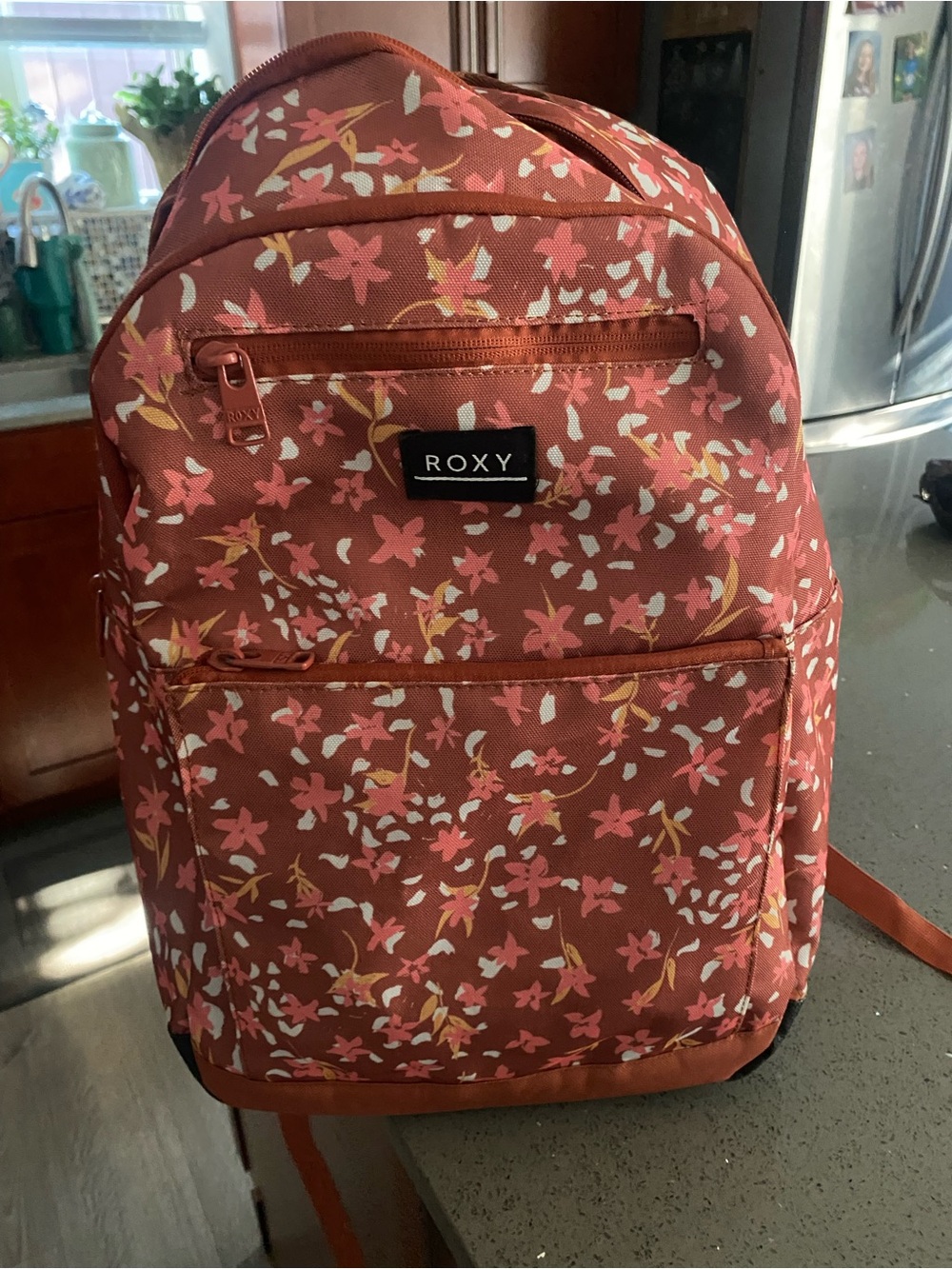 Roxy Floral Backpack in Rust Pink and Yellow Accents